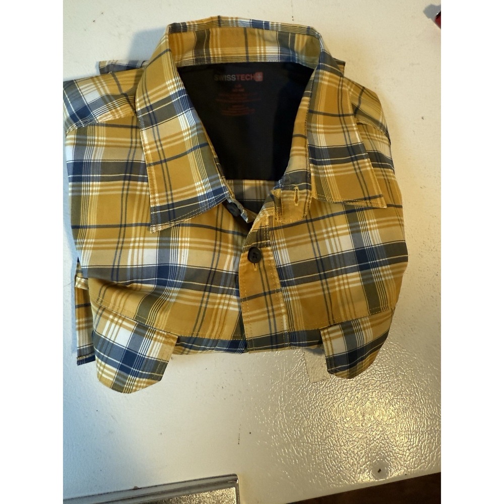 Swiss Tech Mens Button‎ Front Shirt Yellow Plaid Long Sleeve Size Large Hiking